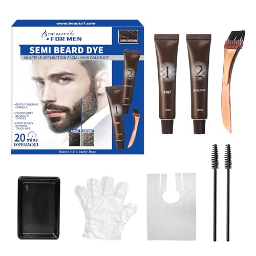 Mustache &amp; Beard, Beard Coloring Kit Beard Dye for Men with Brush, Easy Application Dark Brown Mens Hair Dye