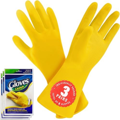 SteadMax 3\/6 Pairs Cleaning Gloves, Reusable Natural Rubber Dish Gloves, Non-Slip Gloves for Kitchen and Household