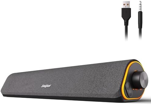 SOULION R50 Bluetooth Computer Speakers, 3.5mm PC Sound Bar for Desktop Monitor, Wired USB Powered &amp; Colorful LED Lights with Switch Button, Surround Sound Soundbar PC Spearkers for Computer