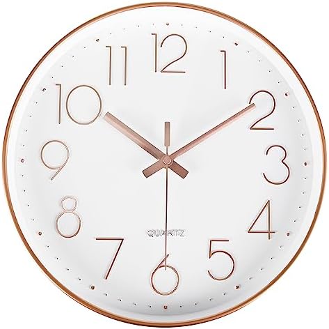 Yoiolclc Wall Clock 10 Inch Battery Operated Modern Round Non-Ticking Wall Clocks for Kitchen, Office, Classroom (Rose Gold)