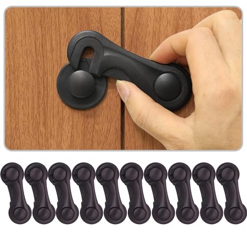 Cabinet Locks Baby Proofing, Childproof Cabinet Locks 10 Pack with Adhesive for Protecting Kids and Toddlers, Child Safety Lock for Drawer Cupboards Closet and Pantry Door (Black)