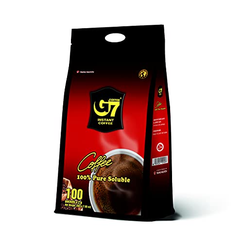 TRUNG NGUYEN G7 PURE BLACK Instant Coffee for Energy Boost - 100% Soluble Coffee Without Sugar - Strong, Pure &amp; Rich Vietnamese Instant Energy - Original Taste for Connoiseurs (100 Sachets\/Bag)