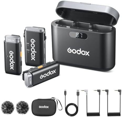 GODOX WEC KIT2 Wireless Microphone for DSLR Cameras\/iPhone\/Android, 2.4GHz Noise Cancellation Lavalier Mic, 656ft Transmission, 8H Battery Life Compact Wireless Lapel Microphone System