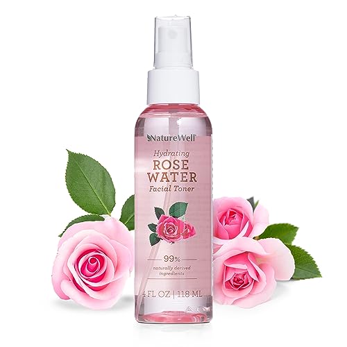 NATURE WELL Rose Water Hydrating Facial Toner Mist for Dewy &amp; Radiant Skin, Refreshing, Conditioning, Soothing, Moisturizing, Perfect for Travel, 4 Fl Oz