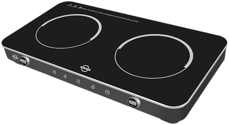 Struics Double Induction Cooktop, 1800W Sensor Touch Electric Cooker Hot Plate, 6.7&#34; Heating Coil,8 Power 8 Temperature Setting Countertop Burner with Timer-Proof Ceramic Glass Surface