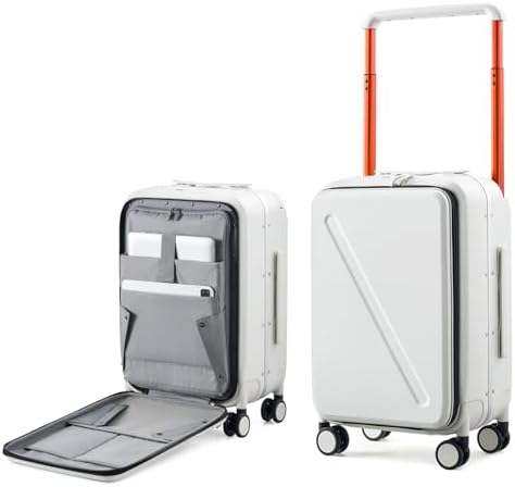 MILADA Luggage Hard Shell Suitcases Airline Approved Carry On Luggage 22x14x9 TSA Approved Luggage 20 Inch Front Opening Pocket Suitcase with Wheels Travel Luggage Wide Handle, White