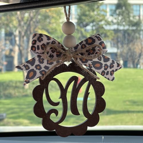 NMOHYDEU Wooden Car Mirror Charms Leopard Mirror Hanging Accessories, Adjustable Car Hanging Ornament Gift, Rear View Mirror Hanging Accessories Home Decor Christmas Decoration